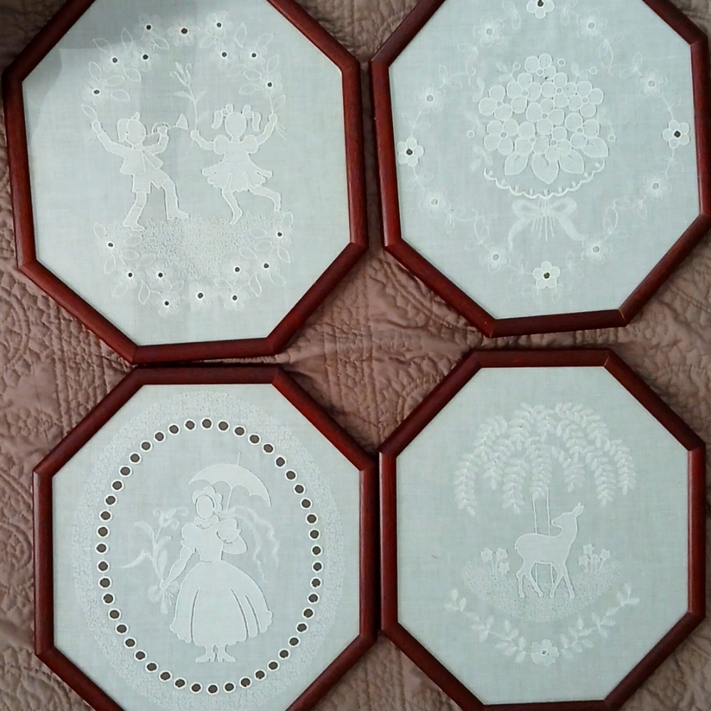 Collectible 4 Framed Lace Art.
